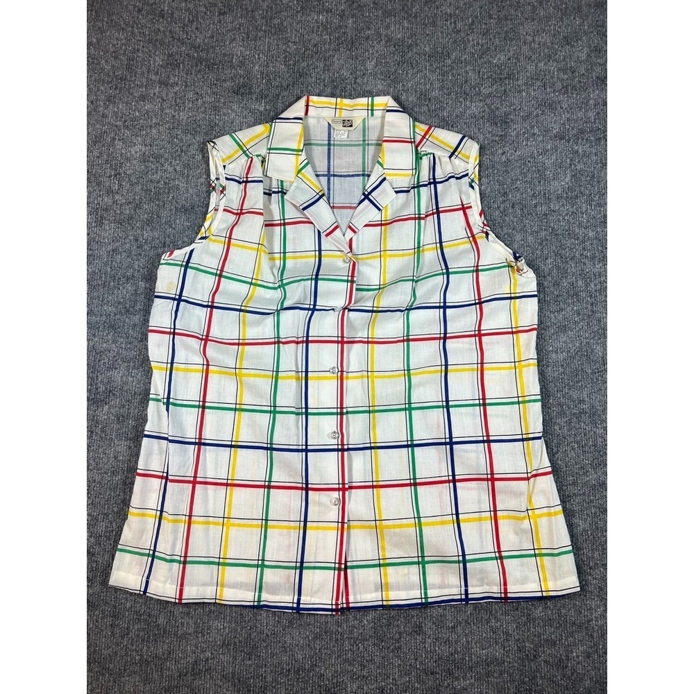Vintage Sears Striped Sleeveless Button Up Top Blouse Shirt 38